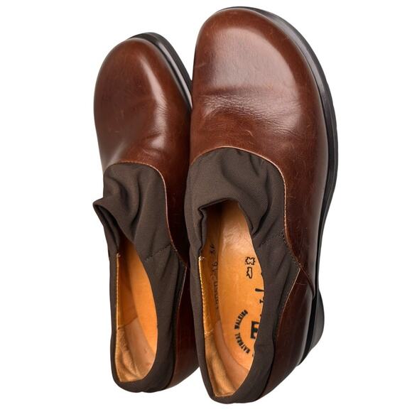 Think! Shoes Womens 6 Sz 36 Brown Leather Slip On Clogs Loafers Comfort Career - Picture 11 of 16